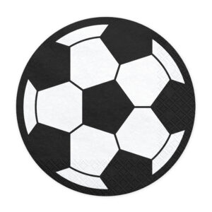 Fußball Servietten rund mit schwarzweißem Ballmotiv für Kindergeburtstag