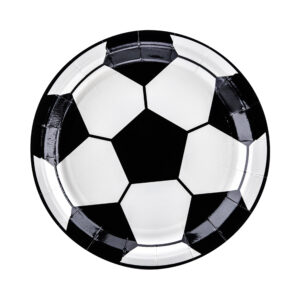 Fußball Pappteller rund mit schwarzweißem Ballmotiv für Kindergeburtstag