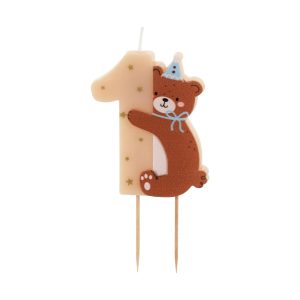 Geburtstagskerze Zahl 1 mit Teddybär